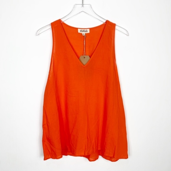 Listicle Orange Linen Blend V Neck Tank Top - Picture 3 of 8
